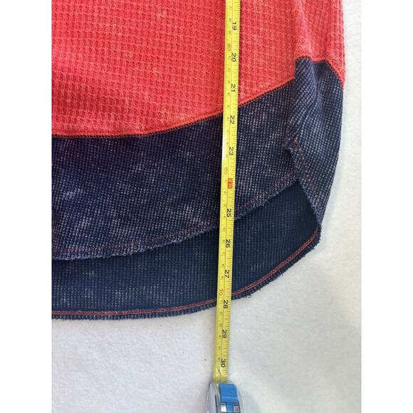 Free People Thermal Colorblock Waffle Knit Top Red Blue Long Sleeve M cozycore - Picture 4 of 5